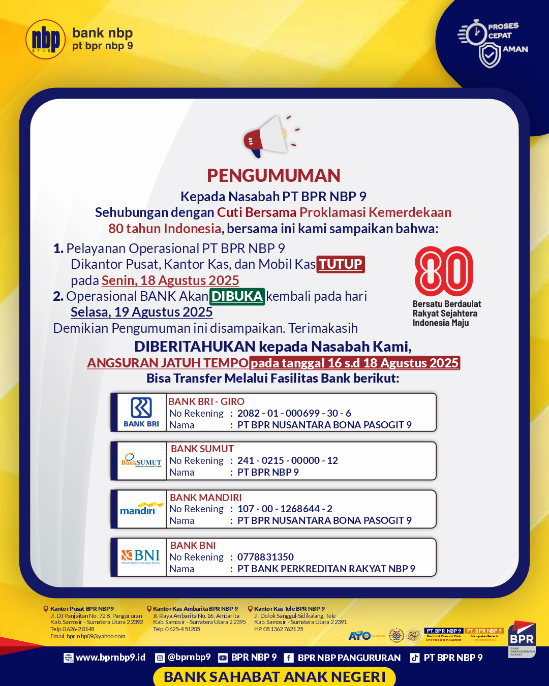 PENGUMUMAN OPERASIONAL HUT 80 RI PENGUMUMAN OPERASIONAL HUT 80 RI
